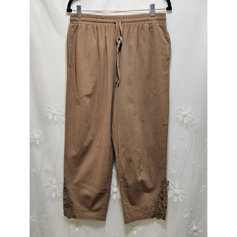 Womens Large Brown Pants Lightweight Floral Native Aztec Southwestern Stretchy
